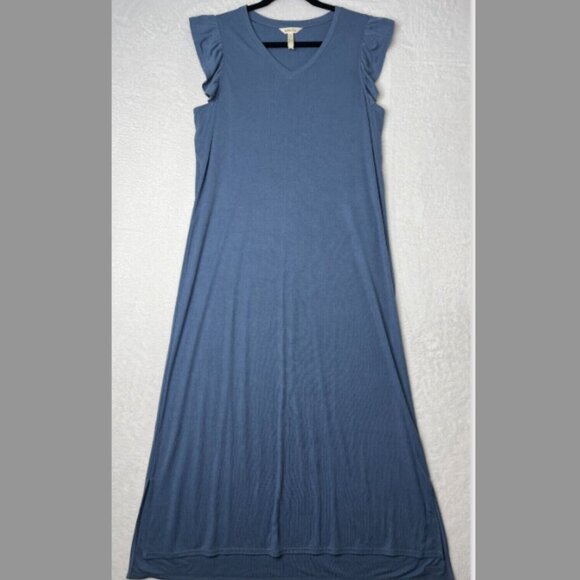 Matilda Jane Flutter Sleeve Rib Knit Blue Midi Dress sz L EUC Whimsical Feminine - Picture 1 of 13